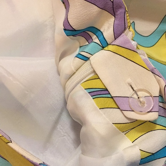 ESSENTIAL G Carwash Hem Silk Skirt Pucci-like mod Turquoise Violet White Mod - Picture 4 of 8